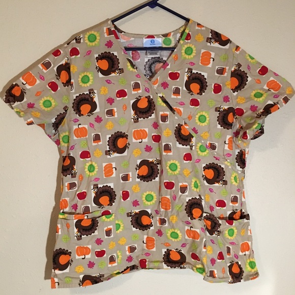 SB Scrubs Tops - SB Scrubs Thanksgiving Fall Turkey Scrub Top XL SB Scrubs Tops - SB Scrubs Thanksgiving Fall Turkey Scrub Top XL